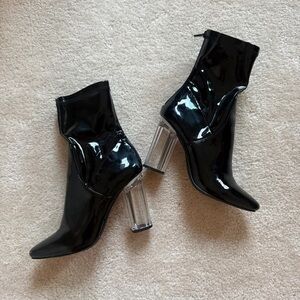 Black Patent Ankle Boots with Clear Block Heel